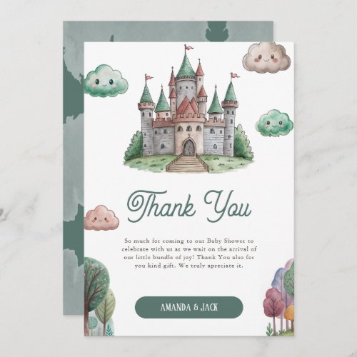 Once Upon a Time Green Castle Pastel Baby Shower Thank You Card