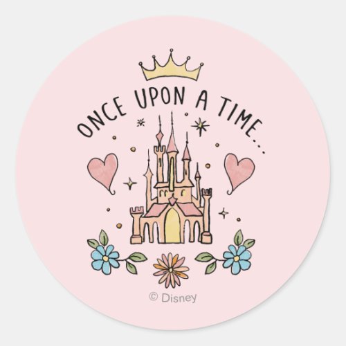 "Once Upon A Time" Hand Drawn Princess Castle Classic Round Sticker