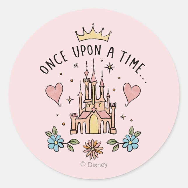 "Once Upon A Time" Hand Drawn Princess Castle Classic Round Sticker (Front)