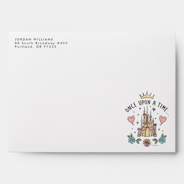 "Once Upon A Time" Hand Drawn Princess Castle Envelope (Front)
