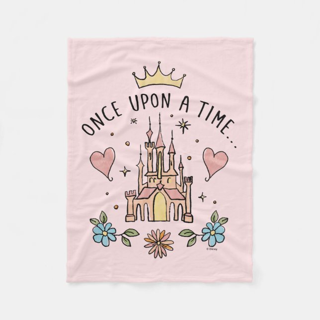 "Once Upon A Time" Hand Drawn Princess Castle Fleece Blanket (Front)