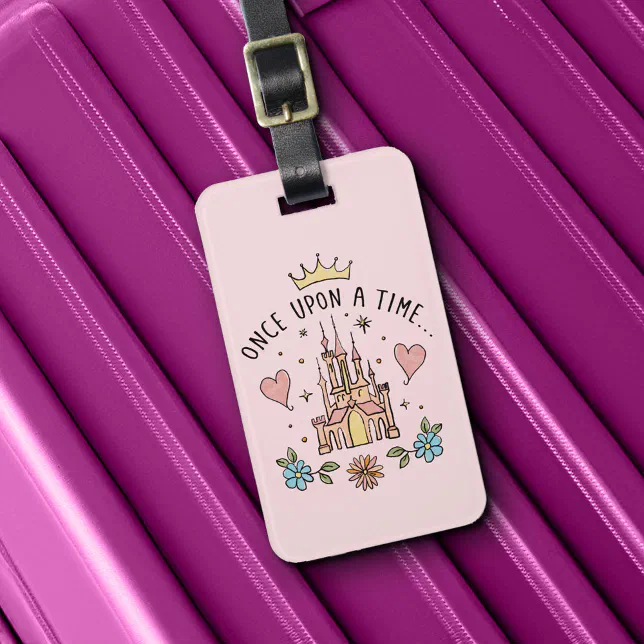 "Once Upon A Time" Hand Drawn Princess Castle Luggage Tag