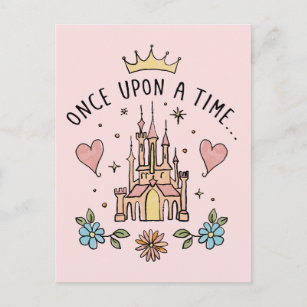"Once Upon A Time" Hand Drawn Princess Castle Postcard