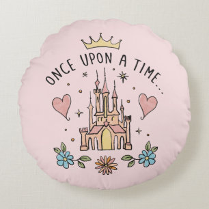 "Once Upon A Time" Hand Drawn Princess Castle Round Pillow