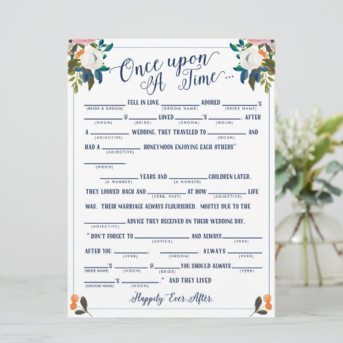 Once Upon A Time Love Story Bridal Libs Game Invitation