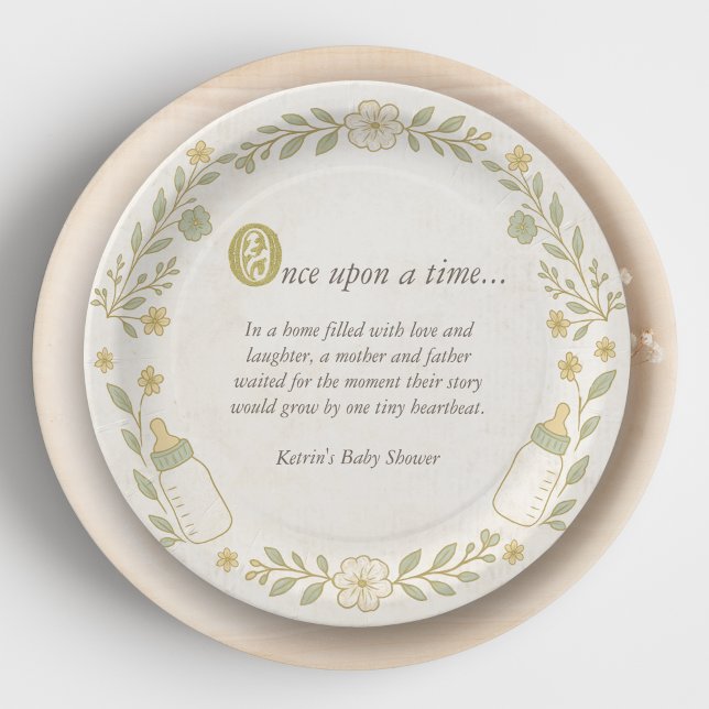 Once Upon a Time New Chapter Baby Shower Paper Plates (Once upon a time, A new chapter begins Baby Shower Theme, Our next chapter Storybook Vintage )