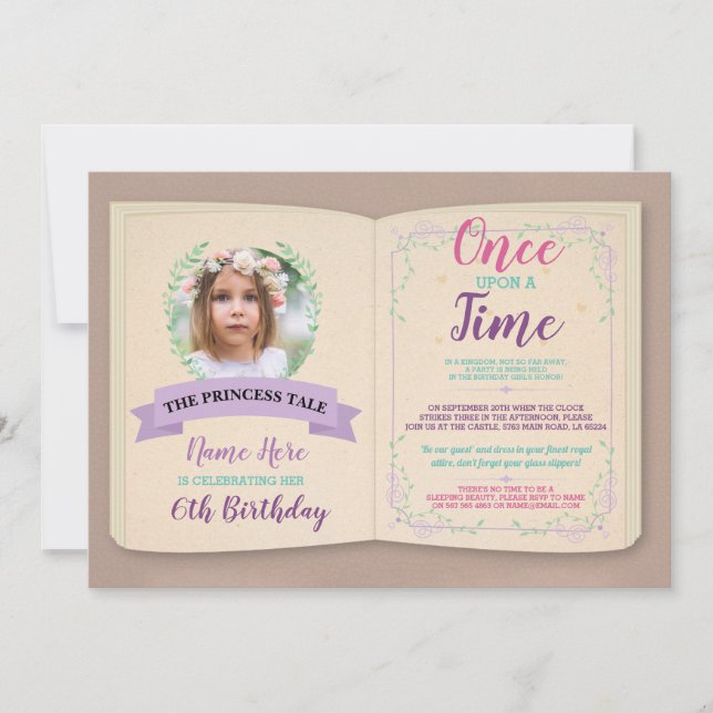 Once Upon A Time Photo Story Tale Book Birthday Invitation (Front)