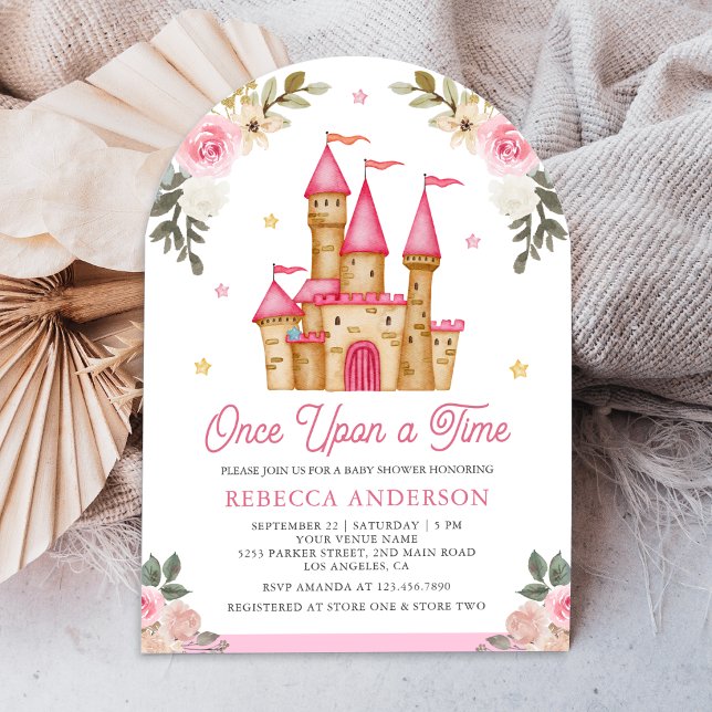 Once Upon a Time Pink Fairytale Castle Baby Shower Invitation (Creator Uploaded)