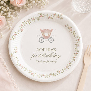 Once Upon a Time Pink Princess Floral 1st birthday Paper Plates