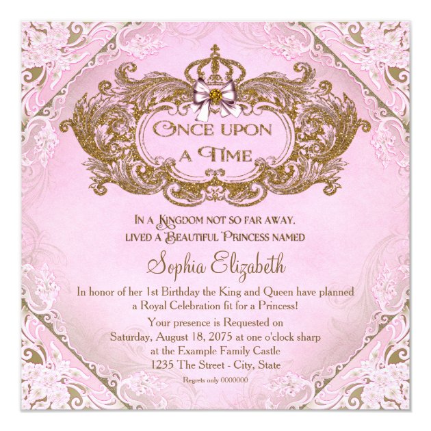 Once Upon A Time Princess 1st Birthday Invitation