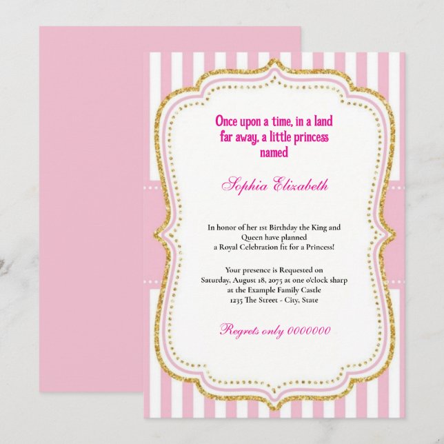 Once Upon a Time Princess 1st Birthday Invitation (Front/Back)