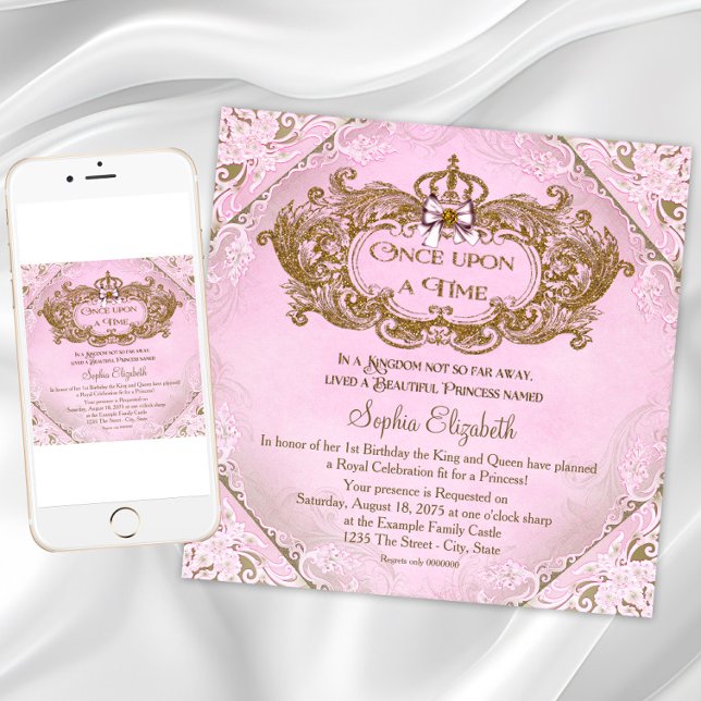 Once Upon a Time Princess 1st Birthday Invitation (Once Upon a Time Princess Birthday Invitation. Any number princess birthday invitation.)