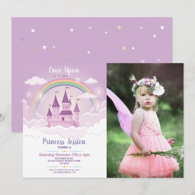 Once Upon a Time Princess Birthday Castle Photo Invitation (Front/Back)