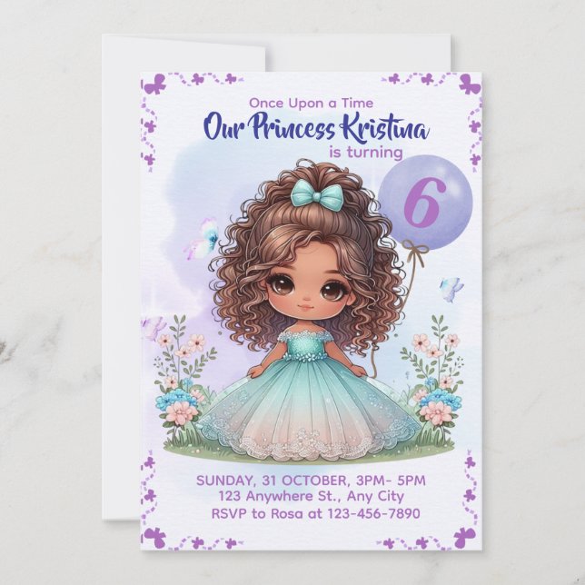 Once Upon a Time Princess Birthday Invitation (Front)