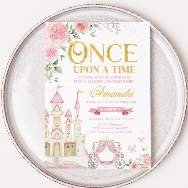 Once Upon a Time Princess Birthday Party Invitation (Princess Castle Once Upon a Time Birthday Party Invitation)