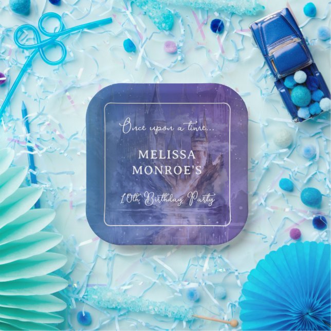Once upon a time Princess Blue Castle Birthday Paper Plates (Party)