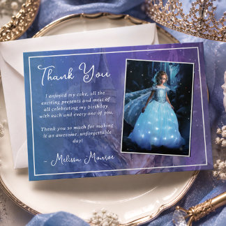 Once upon a time Princess Blue Castle Birthday Thank You Card
