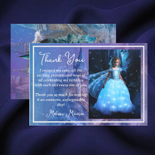 Once upon a time Princess Blue Castle Birthday Thank You Card