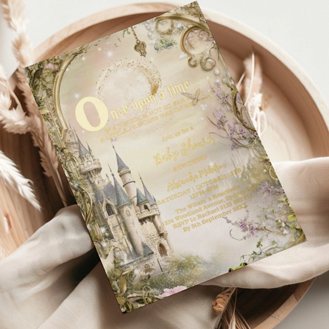 Once Upon a Time Princess Castle Baby Shower Foil Invitation (Creator Uploaded)