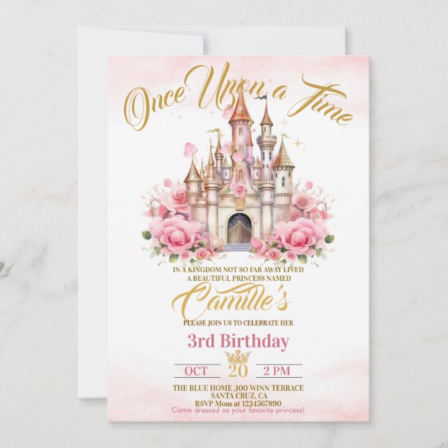 Once Upon a Time princess castle birthday  Invitation (Front)