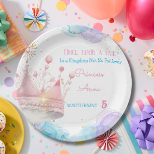 Once upon a time, Princess crown Birthday Paper Plates
