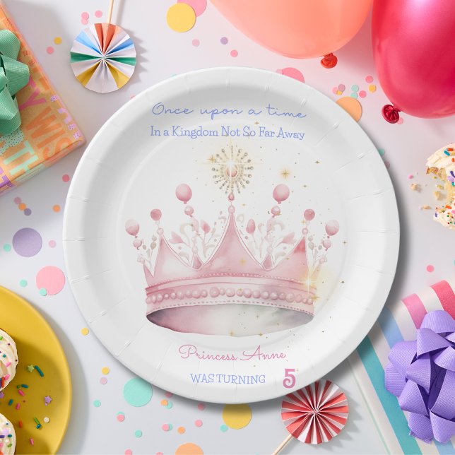 Once upon a time, Princess crown Birthday Paper Plates (Creator Uploaded)