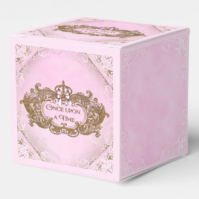 Once Upon a Time Princess Favor Boxes (Pink and bold princess favor box with pretty gold and pink design. You can add text to personalize. )