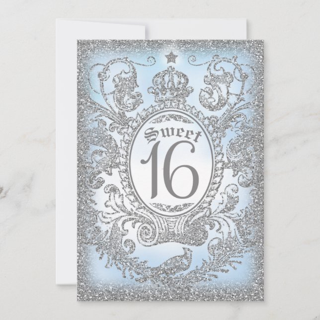Once Upon a Time Silver Blue Solid Invitation (Front)