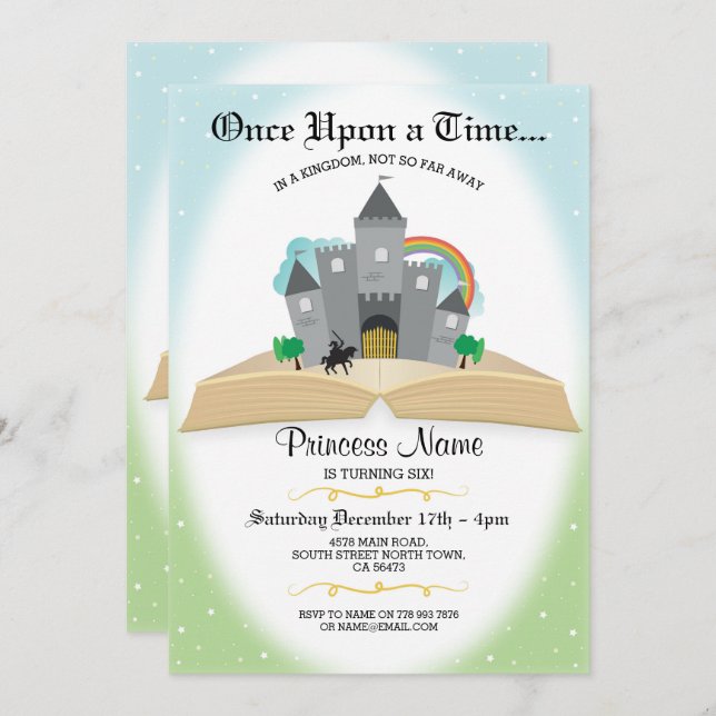 Once Upon a Time Story Book Princess Birthday Invitation (Front/Back)