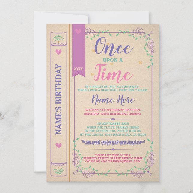 Once Upon A Time Story Tale Book Birthday Invites (Front)