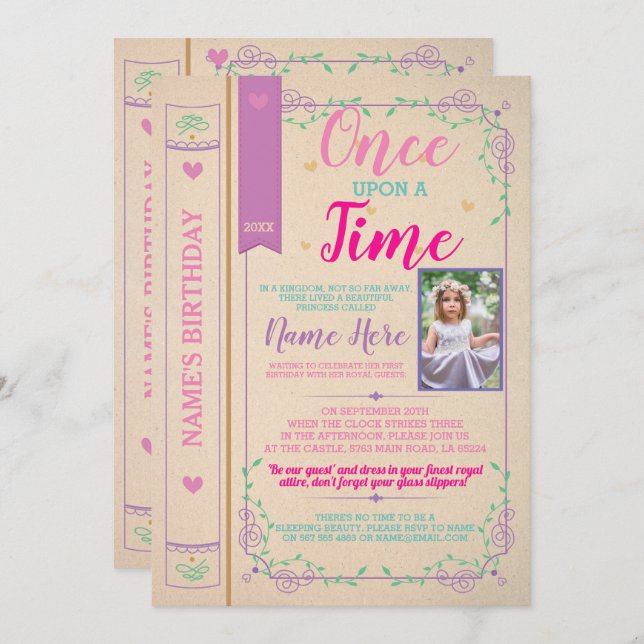 Once Upon A Time Story Tale Book Birthday Photo Invitation (Front/Back)