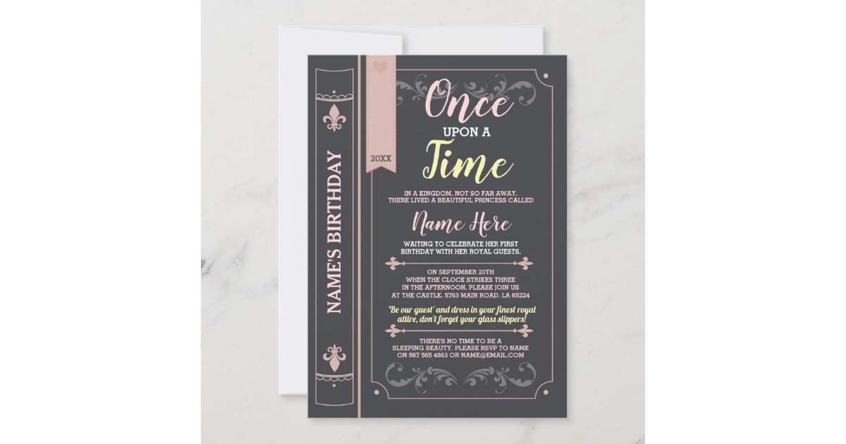 Once Upon A Time Story Tale Book Birthday Princess Invitation