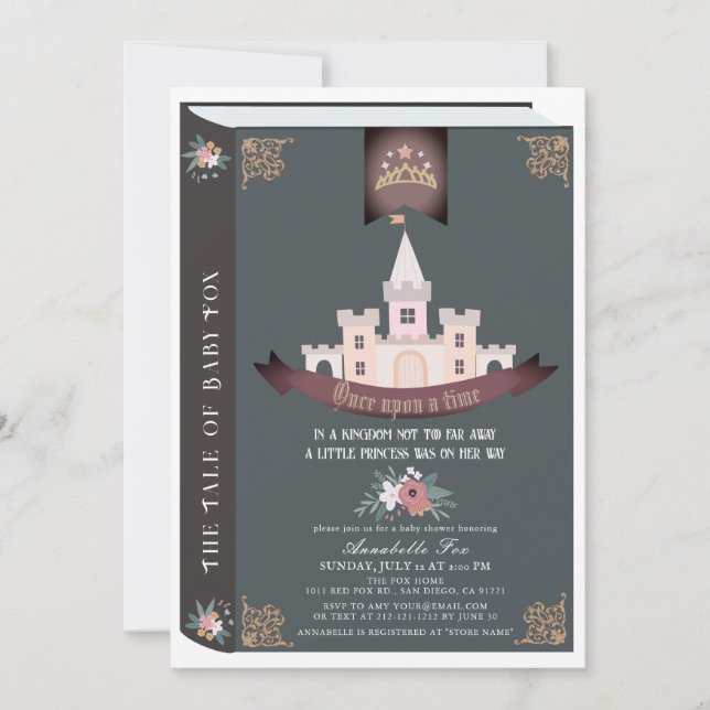 Once Upon A Time Storybook Black Baby Shower Invitation (Front)
