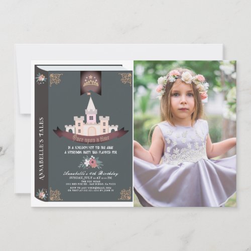 Once Upon A Time Storybook Blk Photo Birthday Invitation