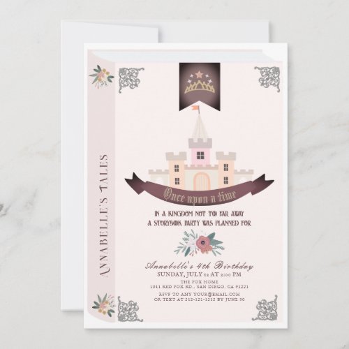Once Upon A Time Storybook Pink Birthday Invitation