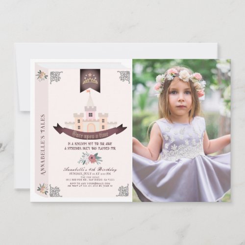 Once Upon A Time Storybook Pink Photo Birthday Invitation