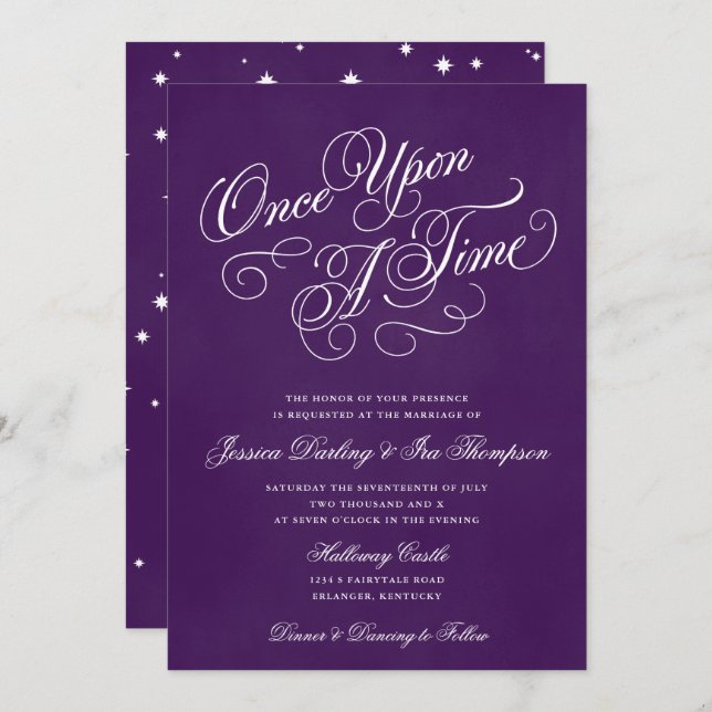Once Upon A Time Wedding Invitations Royal Purple (Front/Back)