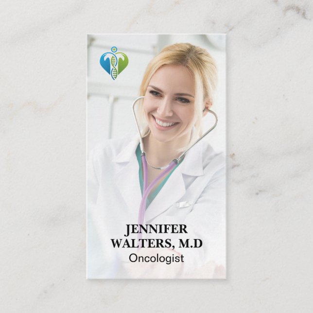 Oncologist Logo | Physician with Stethoscope  Business Card (Front)