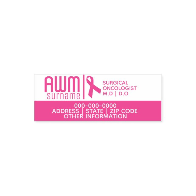Oncologist pink ribbon logo DIY business details Self-inking Stamp (Design)