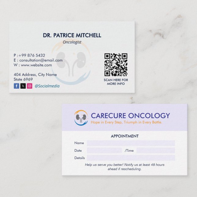 Oncology Clinic Business | Simple Appointment Business Card (Front/Back)