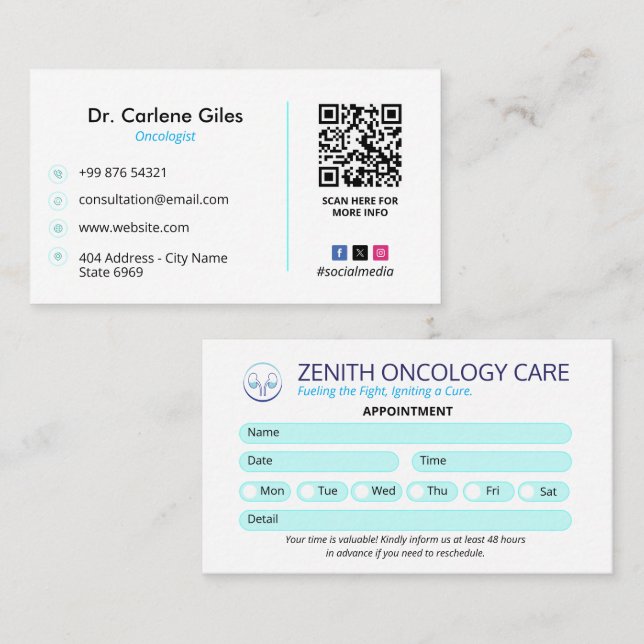 Oncology Clinic Business | Simple Appointment Card (Front/Back)