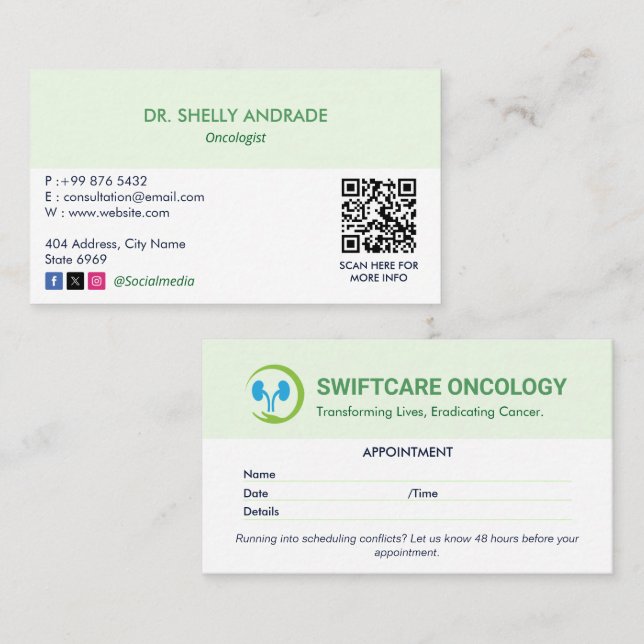 Oncology Clinic Business | Simple Appointment Card (Front/Back)