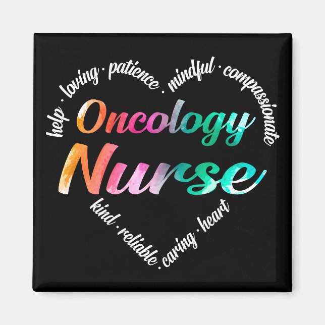 Oncology Nurse Heart Word Cloud Watercolor Rainbow Magnet (Front)