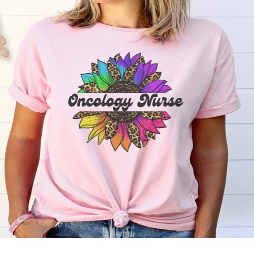Oncology Nurse Profession Rainbow Sunflower  T_Shirt
