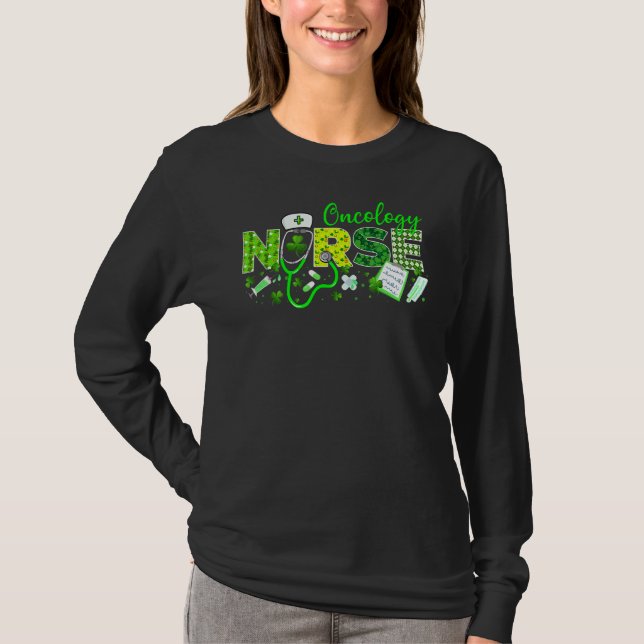 Oncology Nurse St Patricks Day Love Stethoscope Rn T-Shirt (Front)