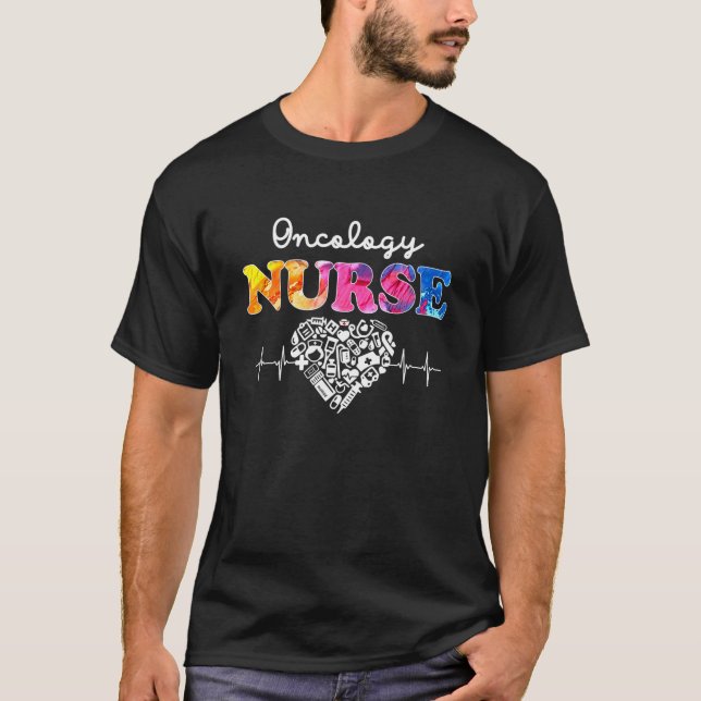 Oncology Nurse Watercol Love Heart Stethoscope RN T-Shirt (Front)