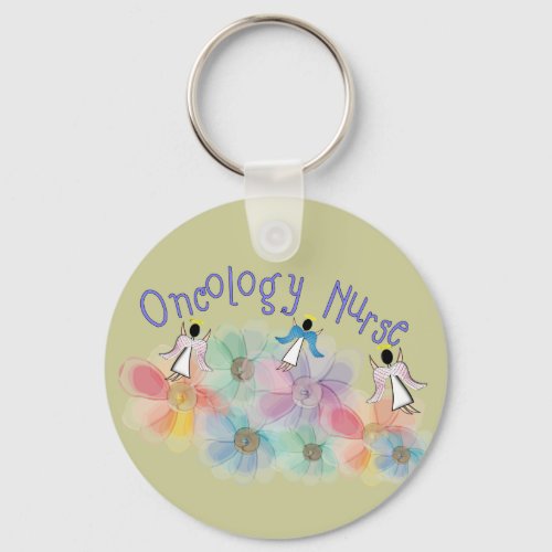 Oncology Nurse Whispy Angels  Flowers Design Keychain