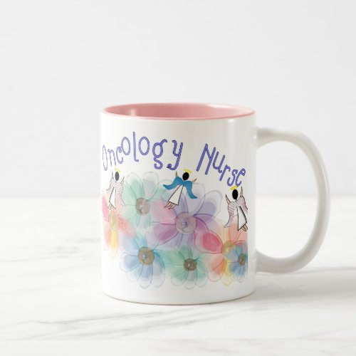 Oncology Nurse Whispy Angels  Flowers Design Two_Tone Coffee Mug