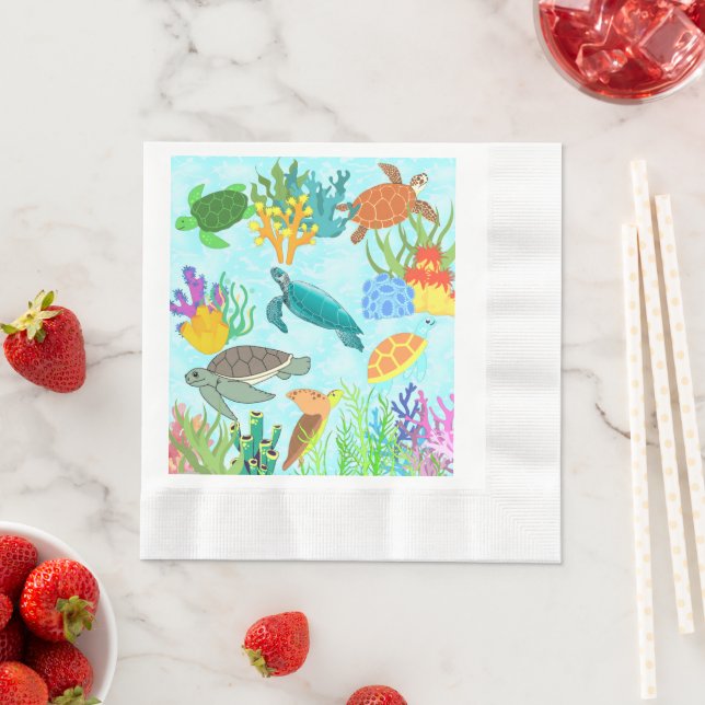 Onder Ocean Green Sea Turtle Anniversary Party  Napkins (Insitu)