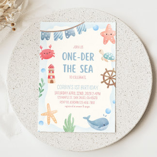 Onder the Sea 1st Birthday Party Invitation